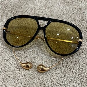 Aviator Drop Earring Sunglasses Yellow Lens